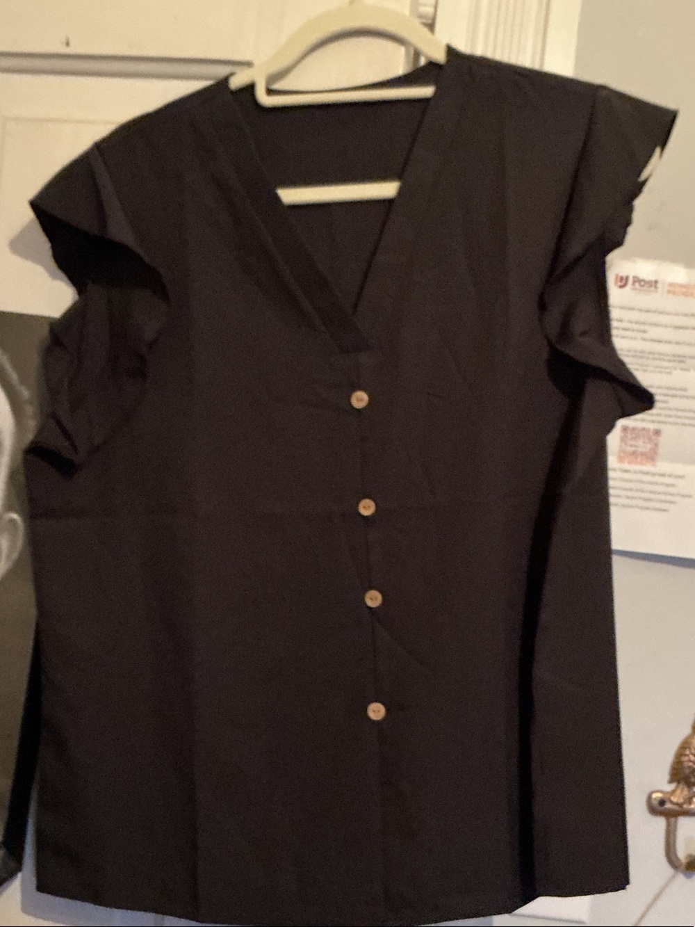 Size large Black V-Neck Button faux Front Women’s Top